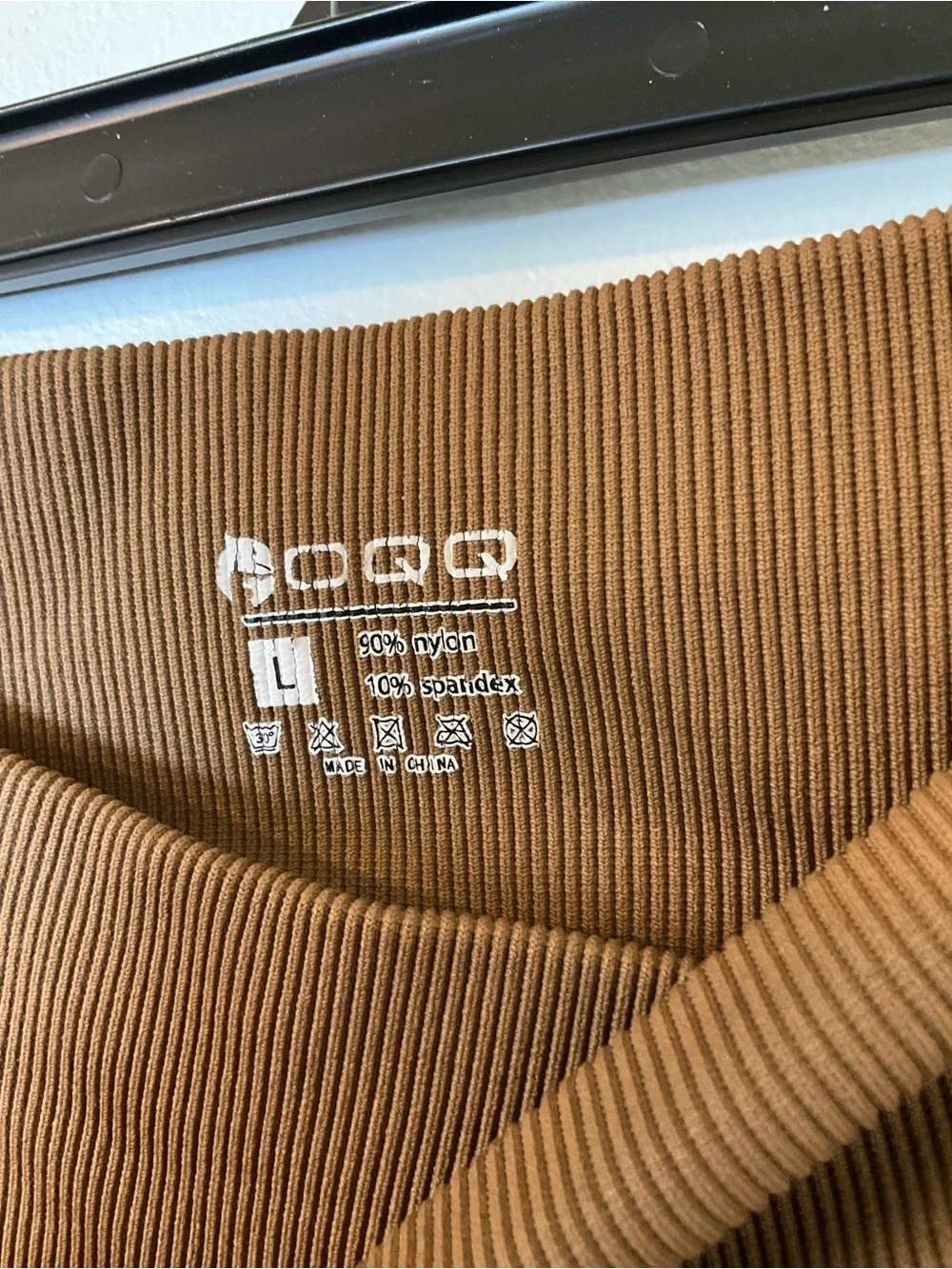 OQQ Ribbed Seamless Biker Shorts Brown High Waist Size L